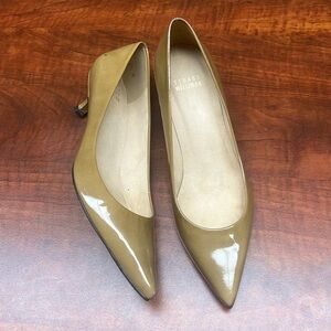 Stuart Weiztman patent leather kitten heel pumps